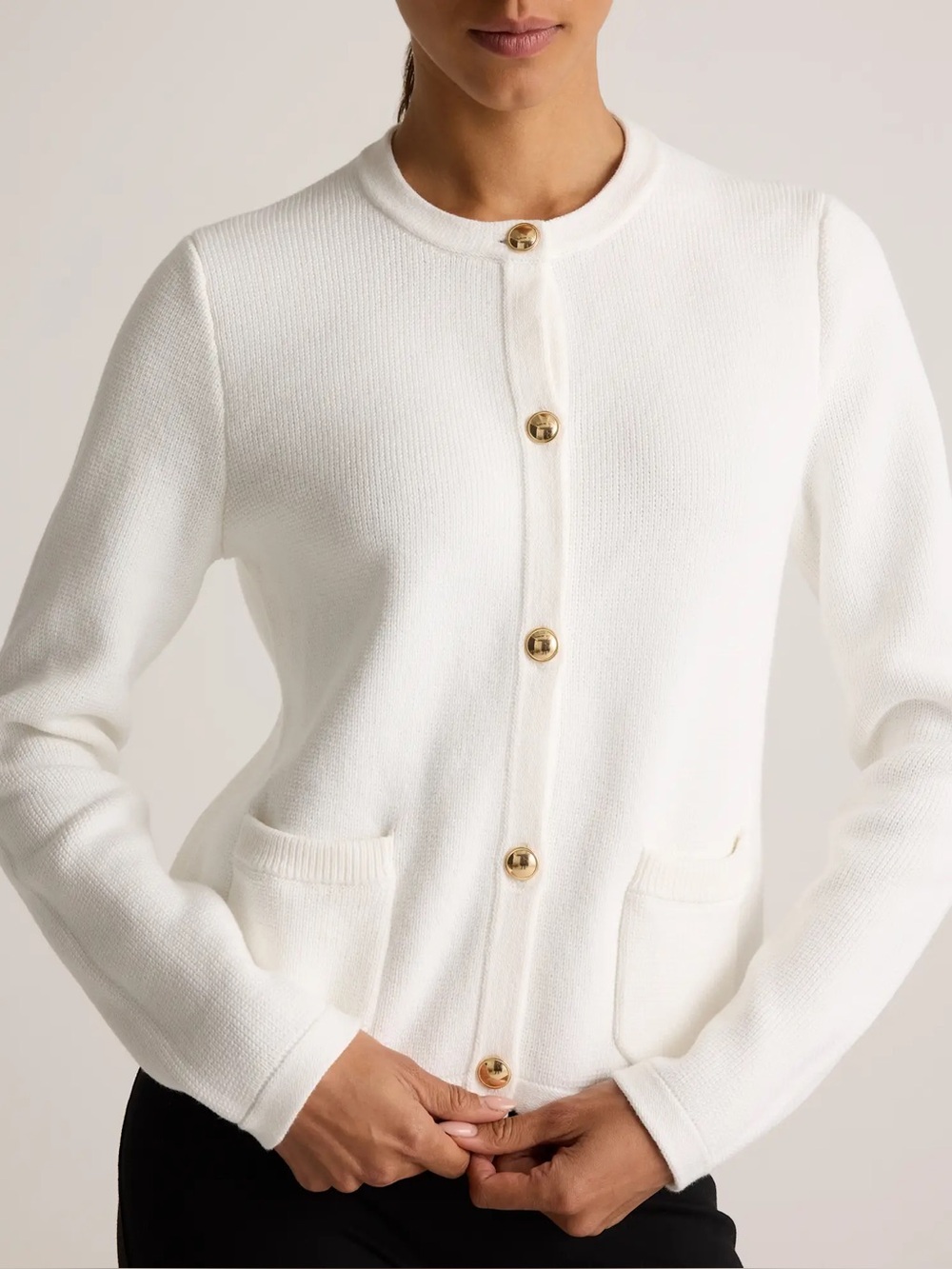Quince 100% Organic Cotton Lady Jacket Sweater Ivory Medium Gold Buttons